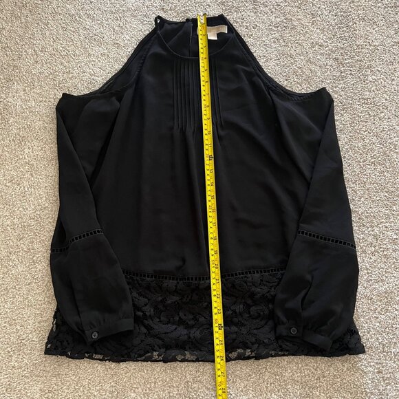 Michael Kors Flowy Cold Shoulder Pleated Long Sleeve Halter Top NWOT M - Picture 14 of 15